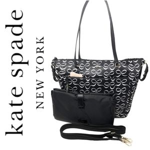 Kate Spade New York Black & White Jae Elegant Bow Large Baby Diaper Bag NWT